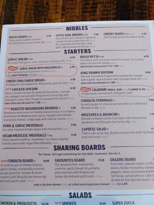 Menu 1 at Zizzi in Oxford