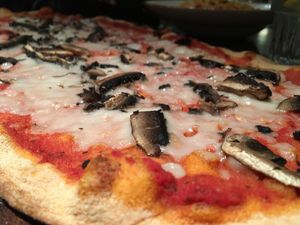 Margherita pizza with mushrooms on smoky chilli base   at Zizzi - Leopold Square in Sheffield