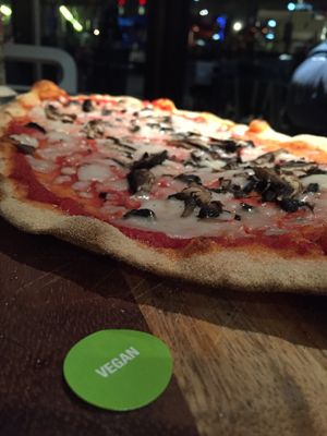 Margherita pizza with mushrooms on smoky chilli base   at Zizzi - Leopold Square in Sheffield