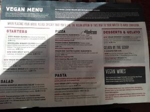 Vegan menu at Zizzi in Windsor