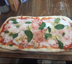 vegan pizza with spinach, artichoke & pine nuts at Zizzi in York