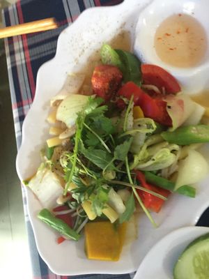 Sautéed vegetables and mushrooms came with a penne pasta... at Nhan Duyen in Hoi An