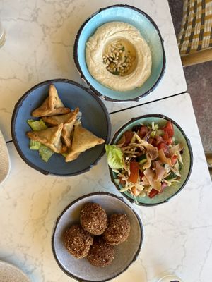 Hummus, spanakopita, fatoush, falafel   at Le Phenicia in Antibes
