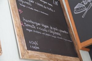 Vegan burger in the menu.  at Cafe na Fabrica in Lisbon