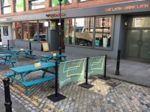 outside  at Las Iguanas  in Leeds