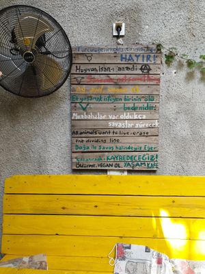 A sign inside at Yasam Vegan Kafe in Izmir