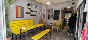 Interior. There are street tables at Yasam Vegan Kafe in Izmir