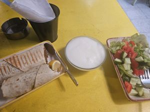 Doner, salad and yoghurt at Yasam Vegan Kafe in Izmir