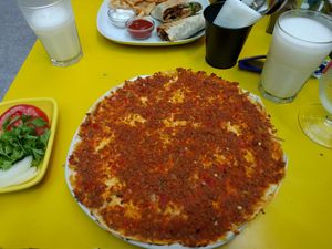 Vegmacun with ayran at Yasam Vegan Kafe in Izmir
