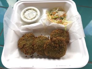 Falafel with salad and sauce  at La Esquina Vegana in Heredia