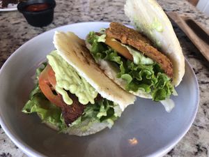 Arepa Venezolana con seitan. Rico!!  at La Esquina Vegana in Heredia