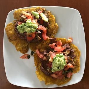 Super patacones rellenos  at La Esquina Vegana in Heredia