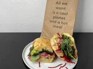 za’atar smashed chickpea sandwich (plated at home) at Homegrown - Downtown in Seattle