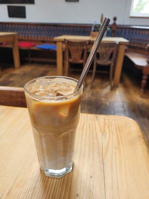 Iced Coffee with Oat Milk at Blue Sky Cafe in Bangor