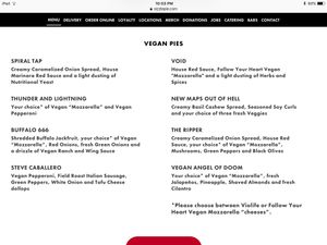 Vegan menu at Sizzle Pie in Seattle