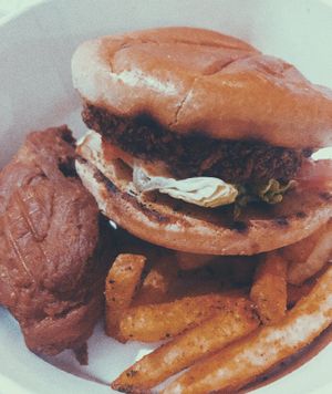 las iguanas takeout: vegan ‘chicken’ burger, jamaican dumplings and fries ✨ at Las Iguanas in Derby