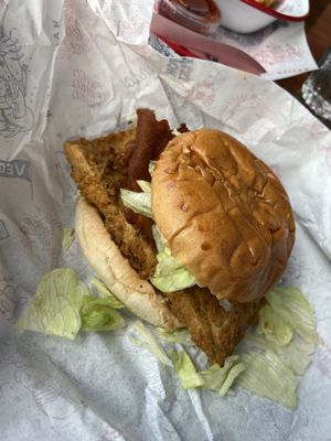 huge seitan chicken in burger  at Temple of Seitan - Hackney in East London