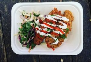 Vegan fried chicken with coleslaw at Temple of Seitan - Hackney in East London