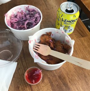 popcorn chicken and coleslaw were great! at Temple of Seitan - Hackney in East London