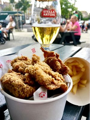 popcorn ";chicken"; and chips ... the Colonel should be afraid!!  at Temple of Seitan - Hackney in East London