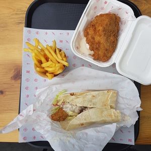 two piece, wrap and chips at Temple of Seitan - Hackney in East London