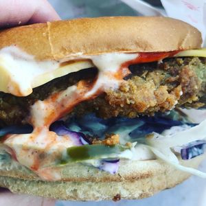 Spicy chicken burger  at Temple of Seitan - Hackney in East London