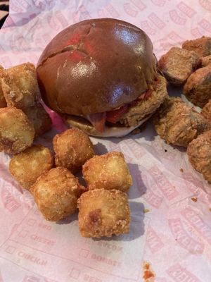 Chick'n Parmi Burger & temple tots  at Temple of Seitan - Hackney in East London