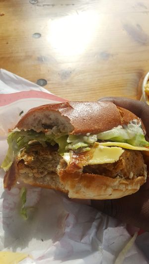 Temple burger with cheese at Temple of Seitan - Hackney in East London