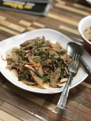 Spicy vegan duck salad with lemongrass  at Jai Mai Jumjay in Chiang Mai