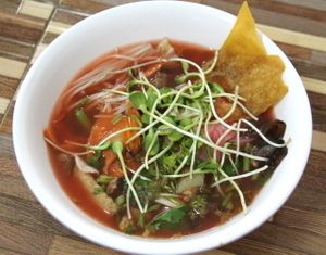 Pink noodle soup (30 Baht).  at Jai Mai Jumjay in Chiang Mai