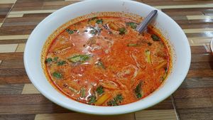 Tom yum soup with coconut milk at Jai Mai Jumjay in Chiang Mai
