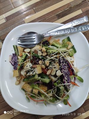 Tofu and 5 types of vegetable salad at Jai Mai Jumjay in Chiang Mai