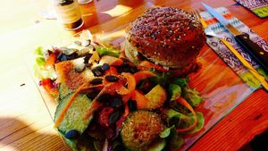 Vegan burger at Nectar de Vie in Capbreton