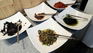 another section with side dishes (e.g. braised black beans, seaweed) at Sujata 수자타 in Gwangju