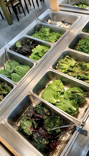 salad section - leafy vegetables for making wraps 쌈채소 #Veganuary at Sujata 수자타 in Gwangju