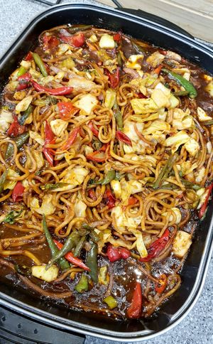 stir-fried udon noodles with vegetables 우동볶음 at Sujata 수자타 in Gwangju