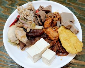 plate filled with food from the buffet at Sujata 수자타 in Gwangju