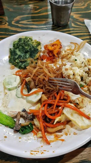 Not the best picture, but the food Choice here is amazing. So many vegan dishes. The Japchae amd fried rice was the best. They had so many options, I was so full after one plate.  at Sujata 수자타 in Gwangju