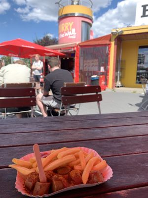 Vegan Currywurst with fries!   at Curry at the Wall - Food Stand in Berlin