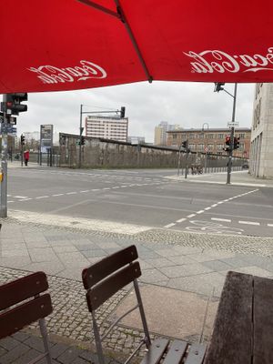 View of the Berlin Wall from your seat   at Curry at the Wall - Food Stand in Berlin