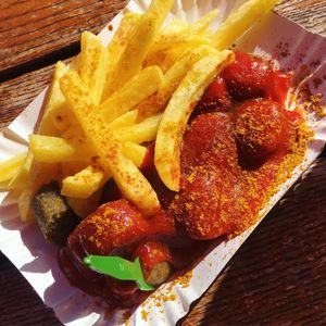Seitan Currywurst  at Curry at the Wall - Food Stand in Berlin