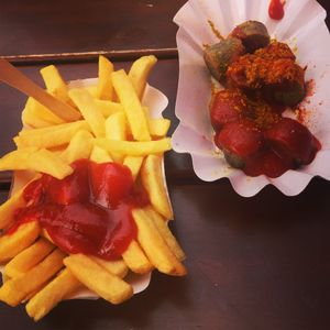 Fries and currywurst (vegan) at Curry at the Wall - Food Stand in Berlin