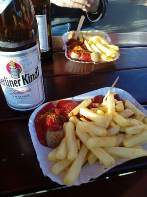 Vegan currywurst at Curry at the Wall - Food Stand in Berlin