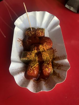 Vegan currywurst with ketchup. at Curry at the Wall - Food Stand in Berlin