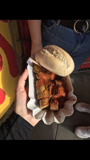 Best vegan sausage I’ve ever had (currywurst shown here)  at Curry at the Wall - Food Stand in Berlin
