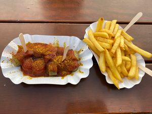 currywurst + fries at Curry at the Wall - Food Stand in Berlin
