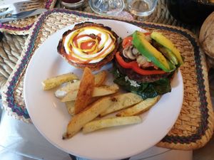 Burger at Cinnamon Veggie in Cuernavaca