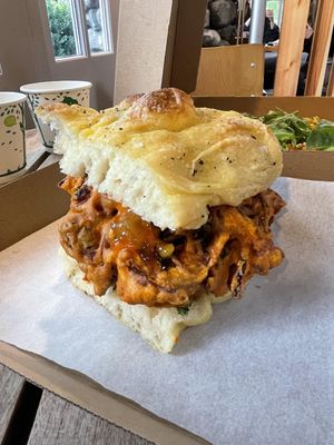 Bhaji in focaccia at Chesters by the River in Skelwith Bridge