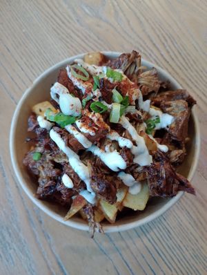 Jackfruit loaded fries at Chesters by the River in Skelwith Bridge