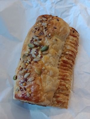 Vegan sausage roll at Chesters by the River in Skelwith Bridge